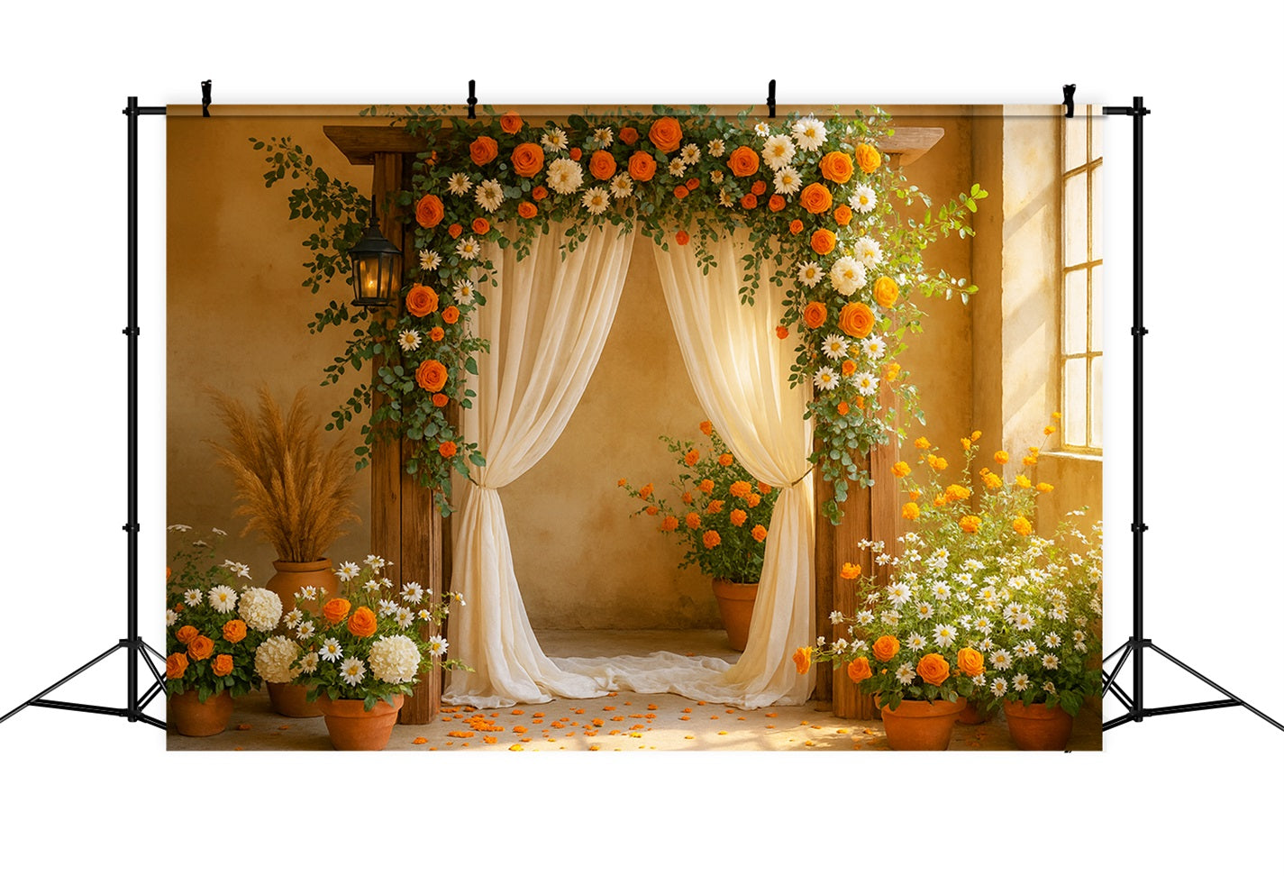 Fall Flower Backdrop Floral Arch Autumn Romance Thanksgiving Backdrops LXX510-32