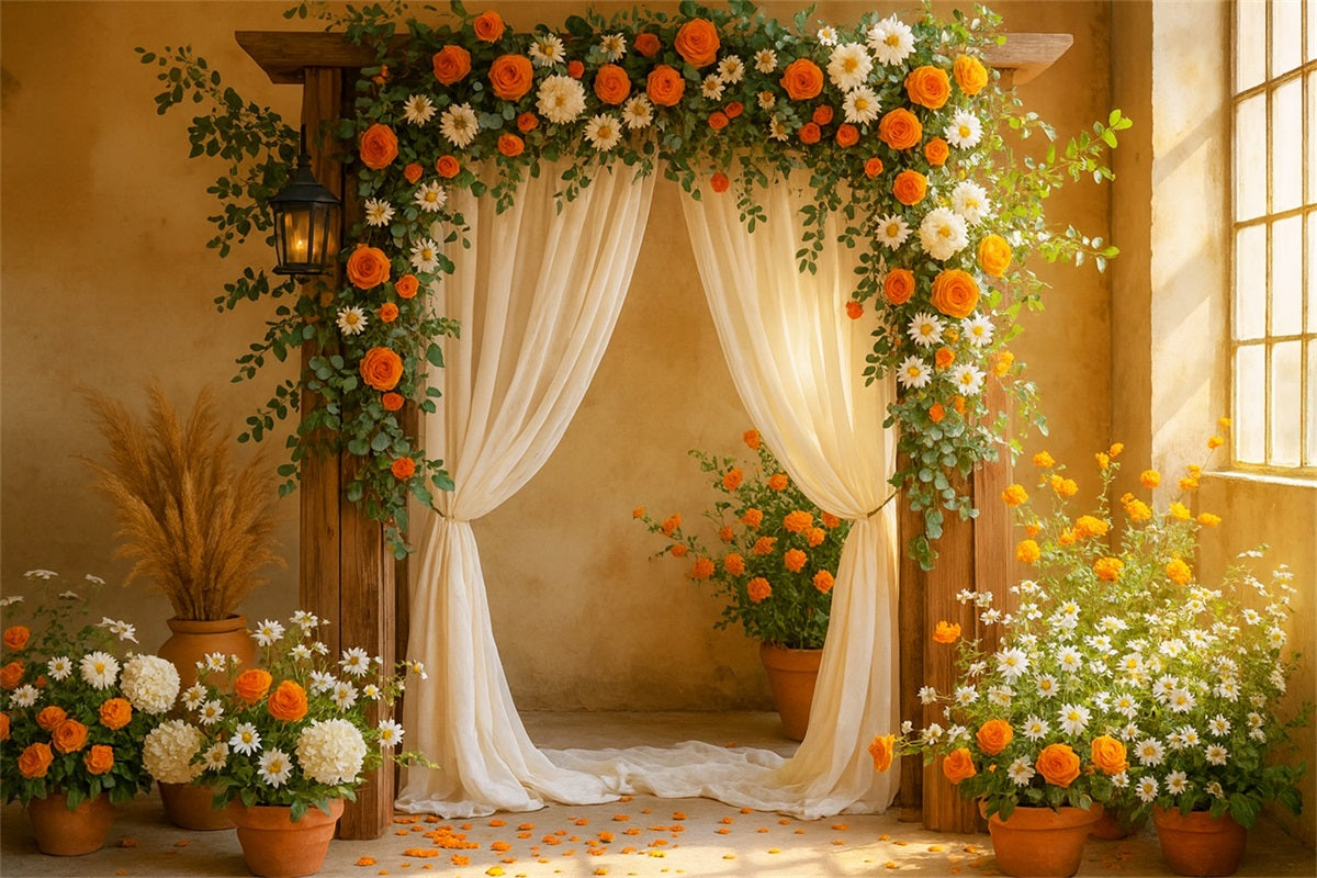Fall Flower Backdrop Floral Arch Autumn Romance Thanksgiving Backdrops LXX510-32