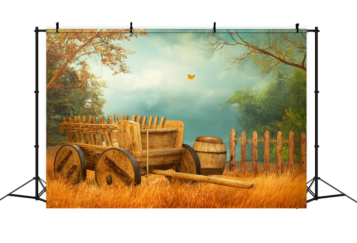 Farm Backdrop Wooden Cart Autumn Meadow Thanksgiving Photo Backdrops LXX510-34