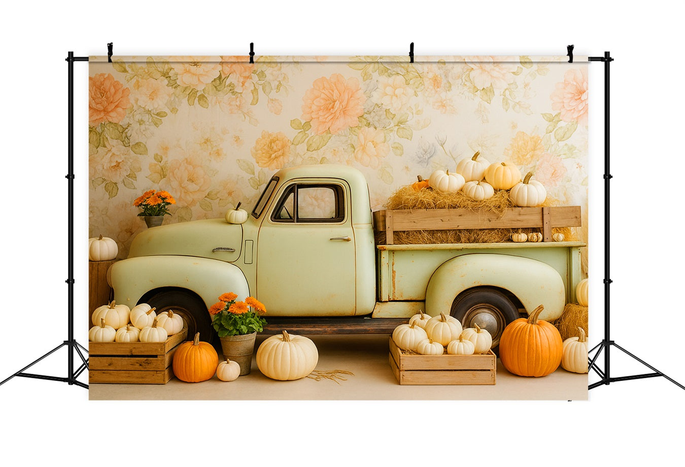 Pumpkin Backdrop Vintage Truck Pumpkin Harvest Thanksgiving Backdrops LXX510-38