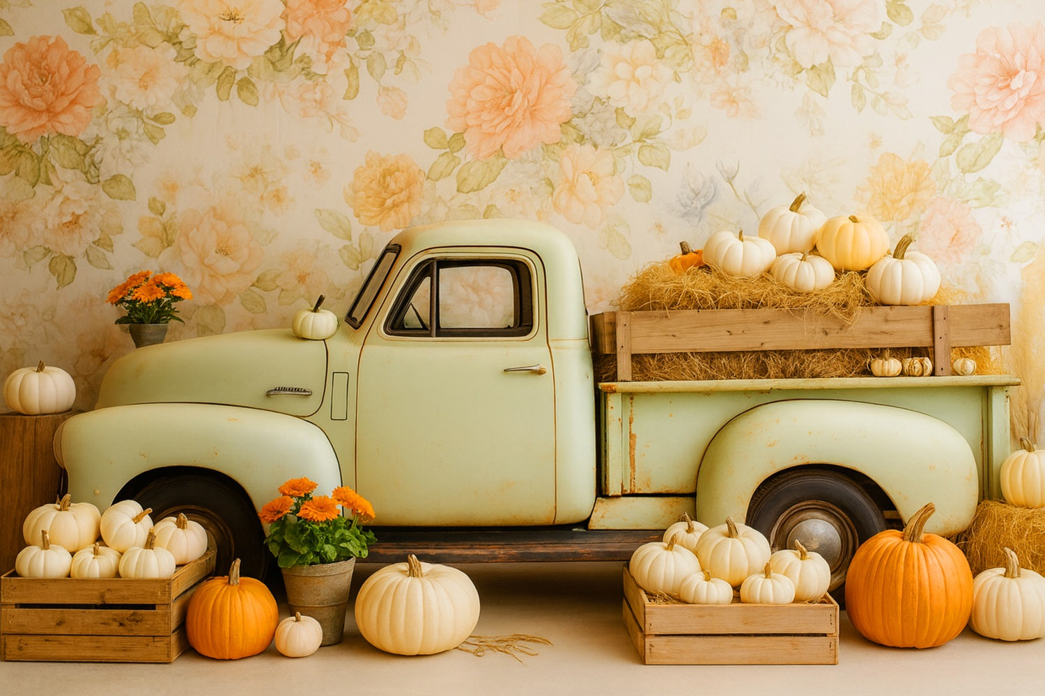 Pumpkin Backdrop Vintage Truck Pumpkin Harvest Thanksgiving Backdrops LXX510-38
