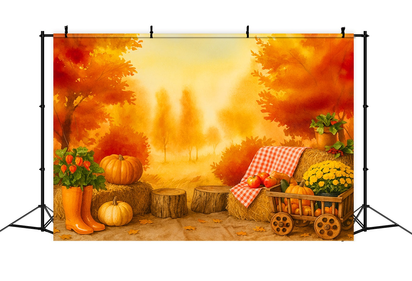 Pumpkin Photo Backdrop Golden Orchard Autumn Picnic Thanksgiving Backdrop Ideas LXX510-39