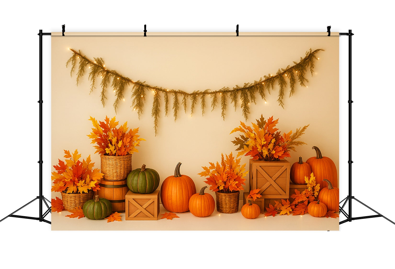 Pumpkin Backdrop Maple Leaves Cozy Arrangement Thanksgiving Photo Backdrops LXX510-40