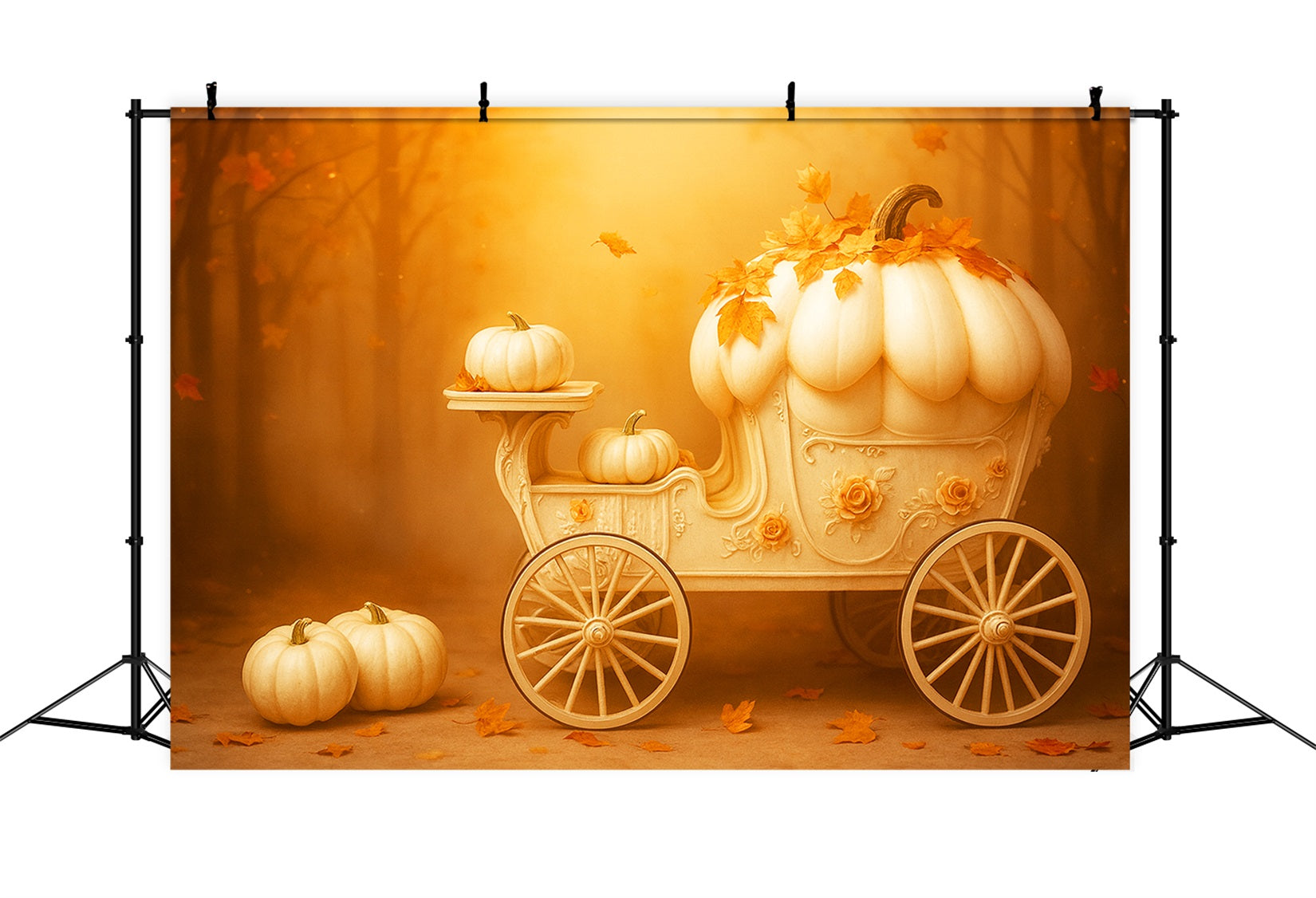 Pumpkin Photo Backdrop Pumpkin Carriage Golden Dream Happy Thanksgiving Backdrop LXX510-41