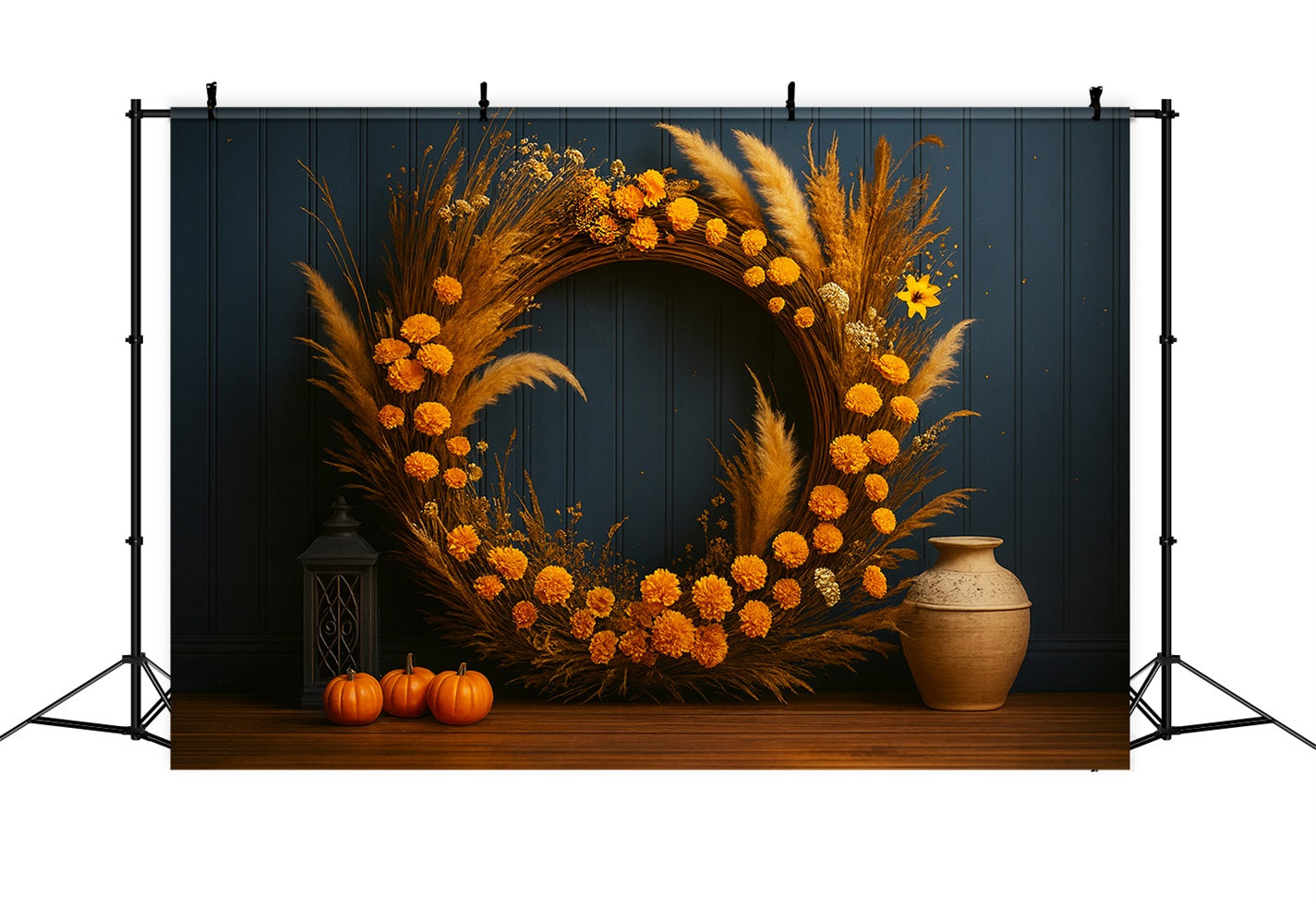 Pumpkin Backdrop Golden Wreath Rustic Charm Thanksgiving Backdrop LXX510-42