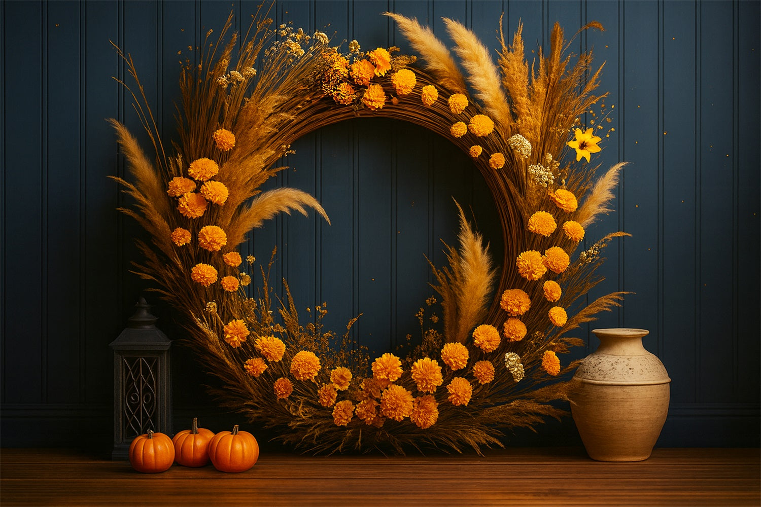 Pumpkin Backdrop Golden Wreath Rustic Charm Thanksgiving Backdrop LXX510-42