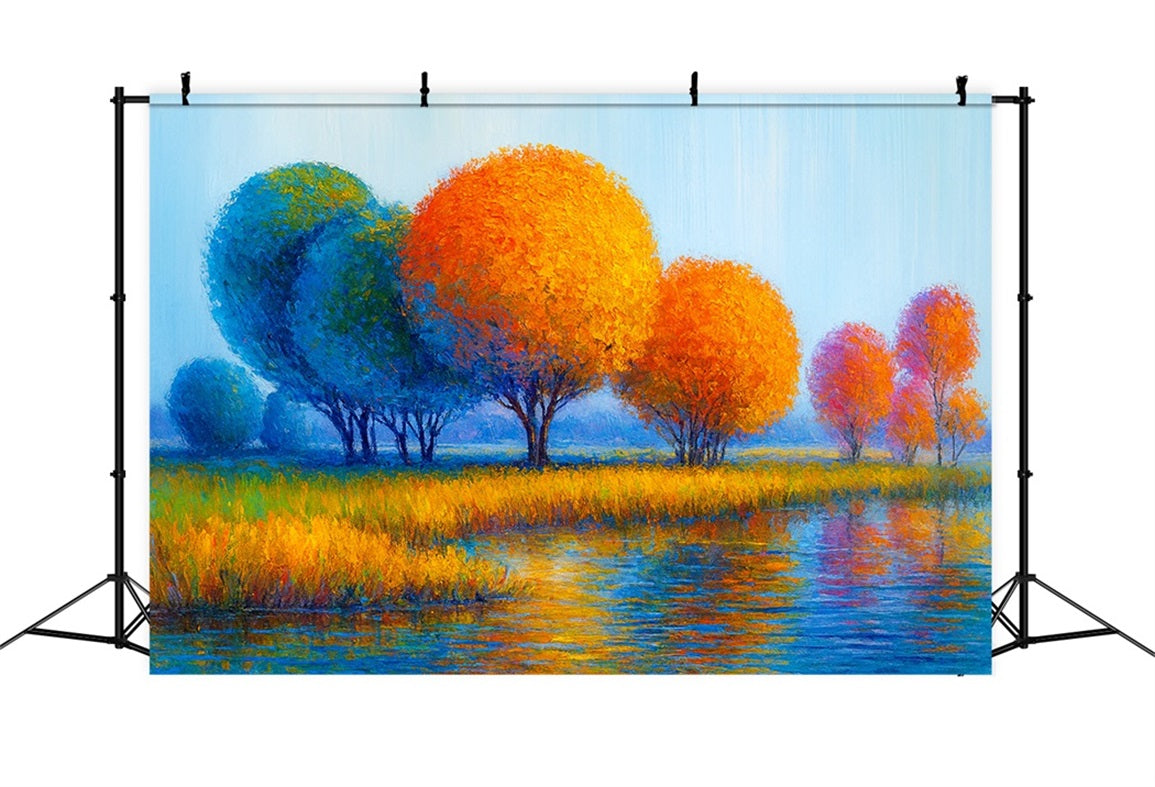 Autumn Fall Backdrop Colorful Trees Autumn Reflection Thanksgiving Photo Backdrop LXX510-43
