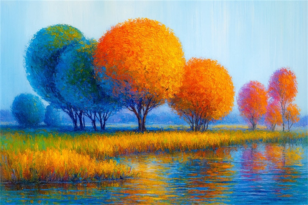 Autumn Fall Backdrop Colorful Trees Autumn Reflection Thanksgiving Photo Backdrop LXX510-43