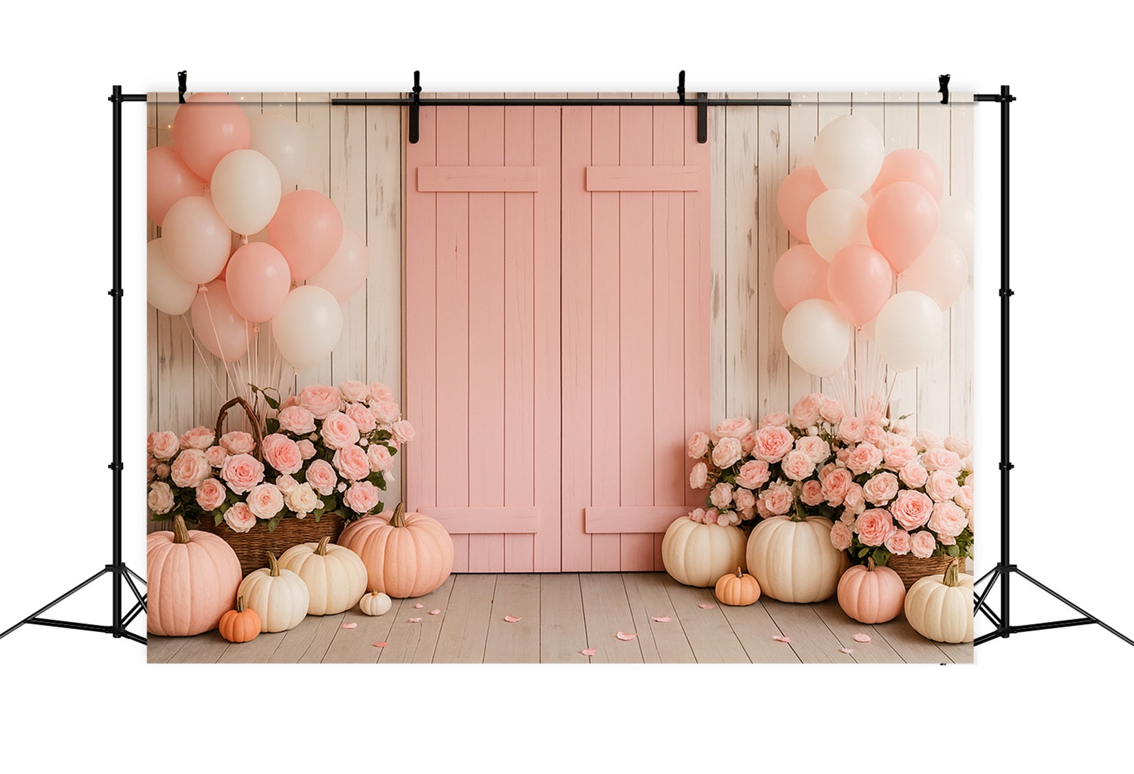 Farm Backdrop Pink Barn Floral Delight Thanksgiving Photo Backdrops LXX510-46