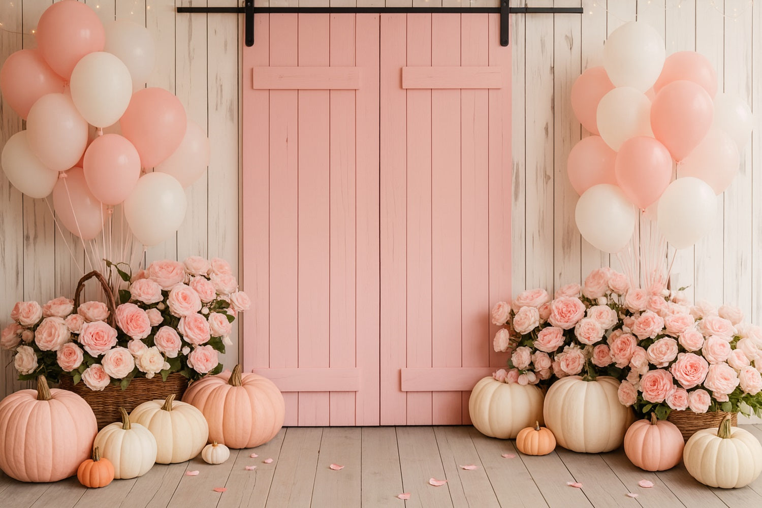 Farm Backdrop Pink Barn Floral Delight Thanksgiving Photo Backdrops LXX510-46