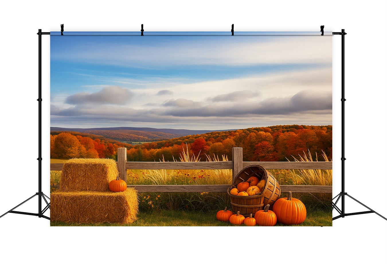 Farm Backdrop Autumn Hills Pumpkin Harvest Happy Thanksgiving Backdrop LXX510-47
