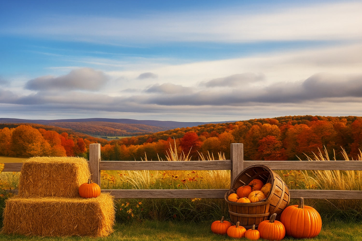 Farm Backdrop Autumn Hills Pumpkin Harvest Happy Thanksgiving Backdrop LXX510-47