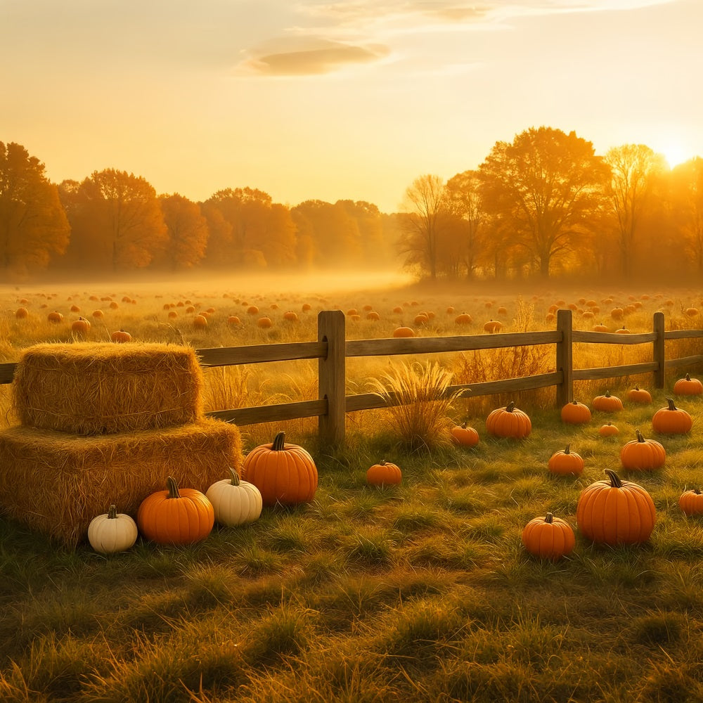 Pumpkin Patch Backdrop Golden Meadow Pumpkin Field Thanksgiving Backdrop LXX510-48