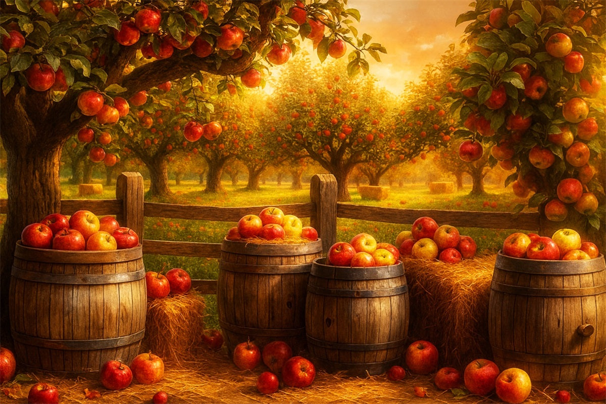 Farm Backdrop Apple Orchard Golden Harvest Thanksgiving Backdrops LXX510-50