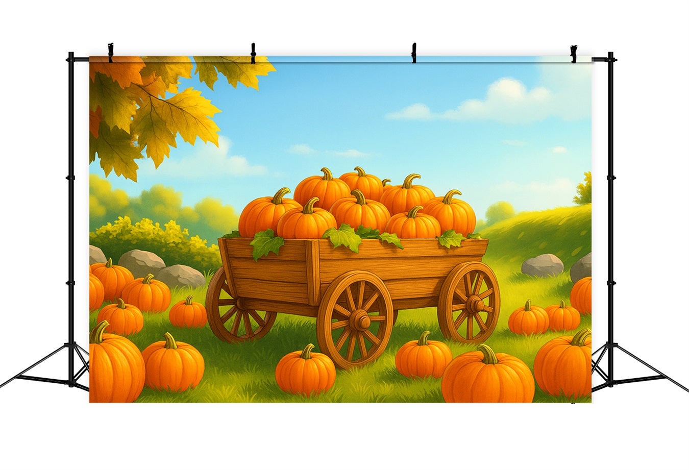 Farm Backdrop Pumpkin Wagon Sunny Field Thanksgiving Backdrop Ideas LXX510-51