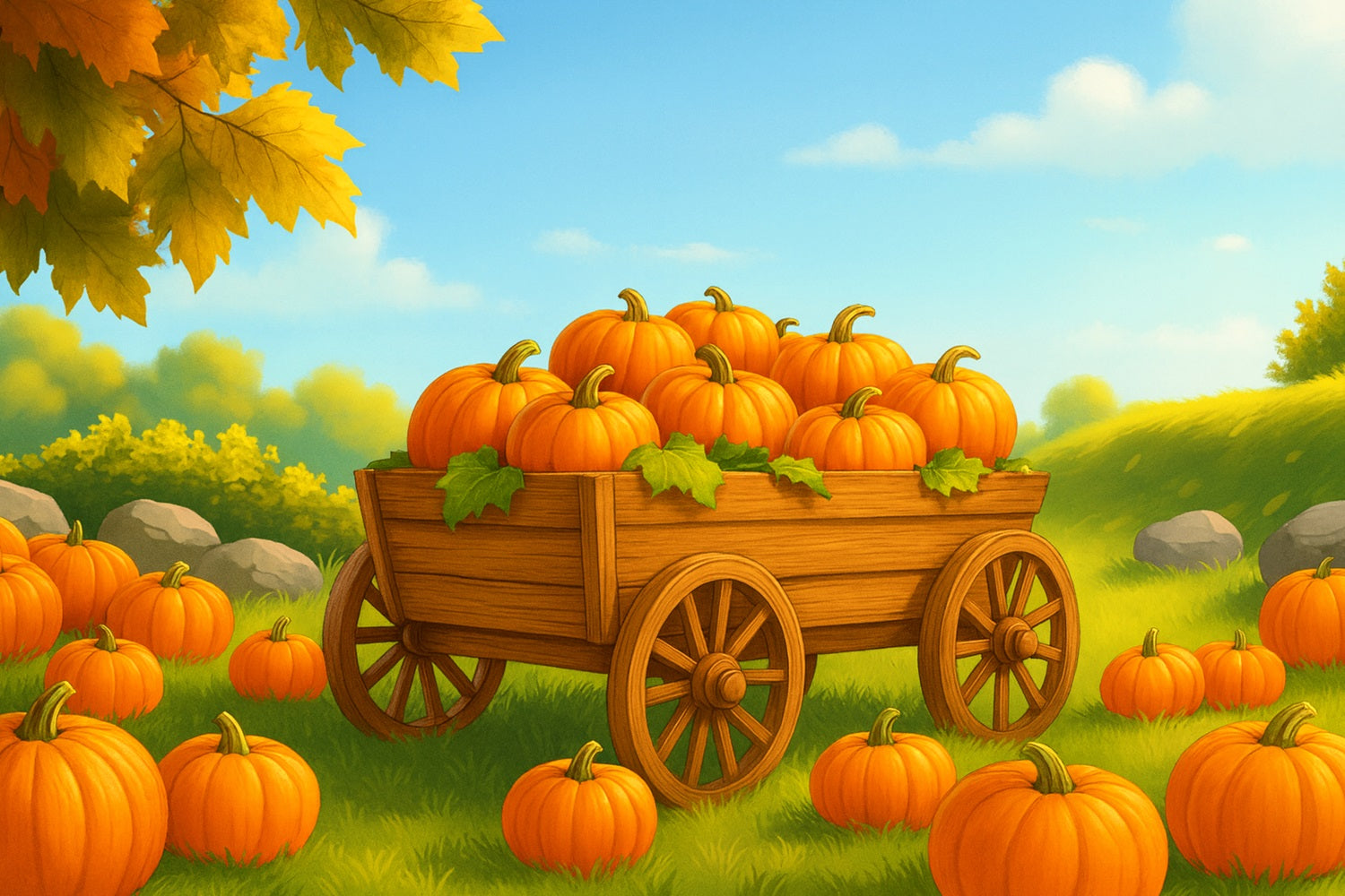 Farm Backdrop Pumpkin Wagon Sunny Field Thanksgiving Backdrop Ideas LXX510-51