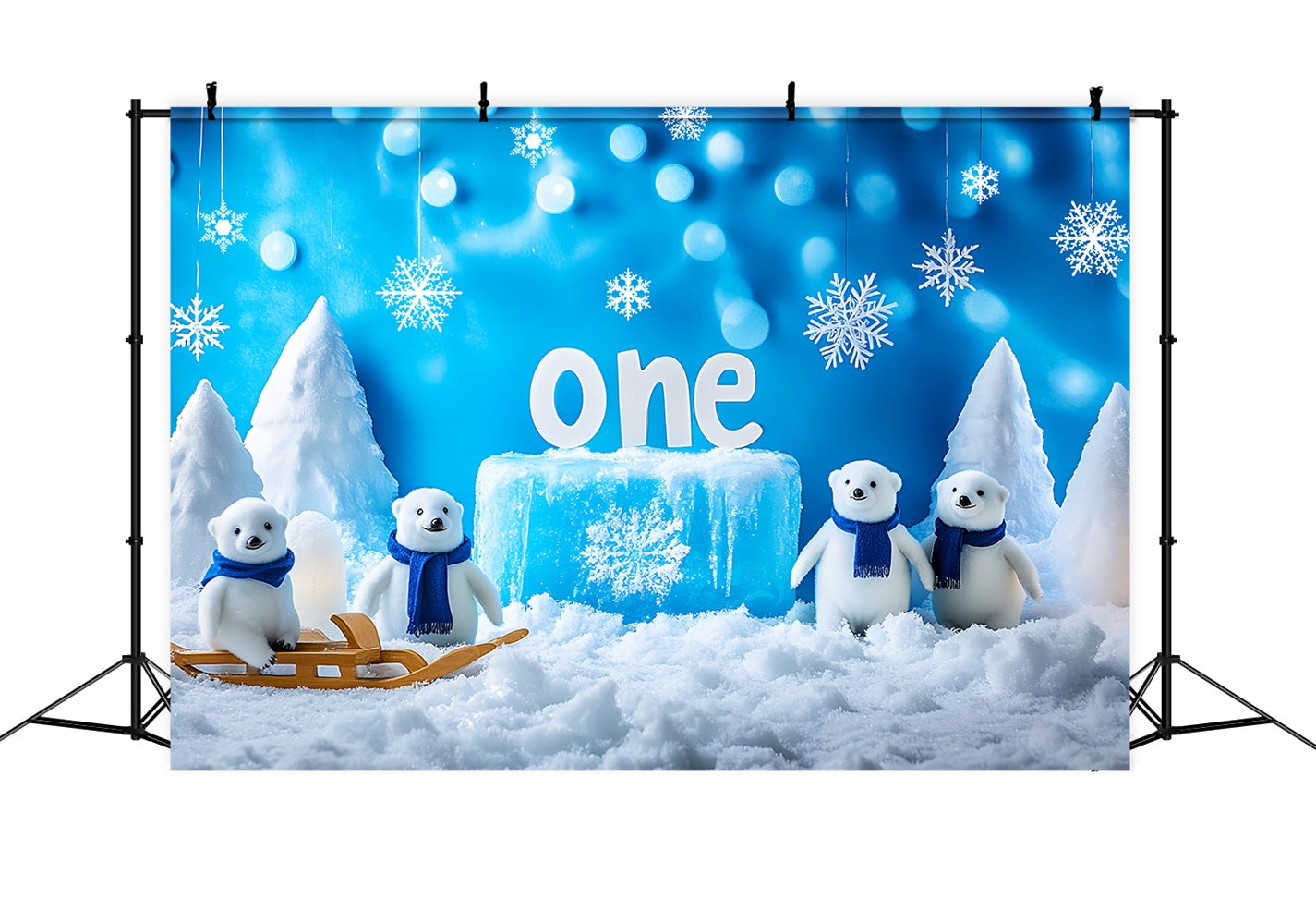 Snowflake Backdrop Polar Bears Snowy Wonderland Winter Backdrop LXX510-52