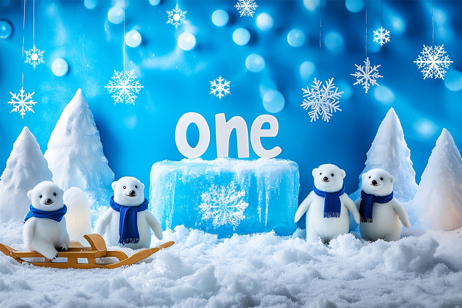 Snowflake Backdrop Polar Bears Snowy Wonderland Winter Backdrop LXX510-52