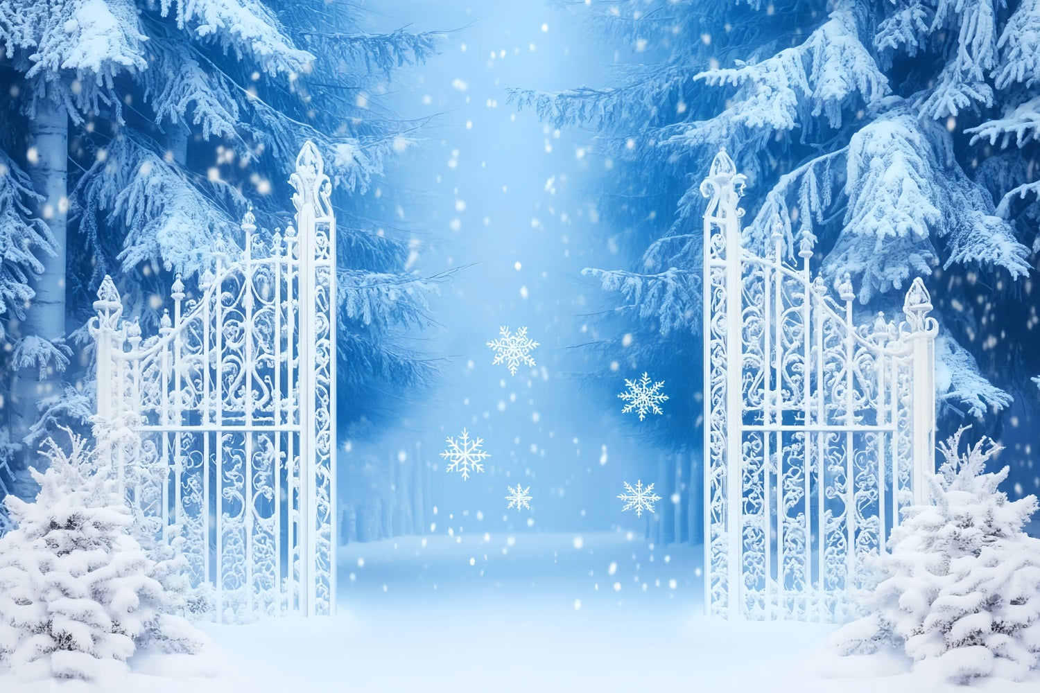 Snowflakes Backdrop Enchanted Snowy Forest Gate Winter Photo Backdrops LXX510-54
