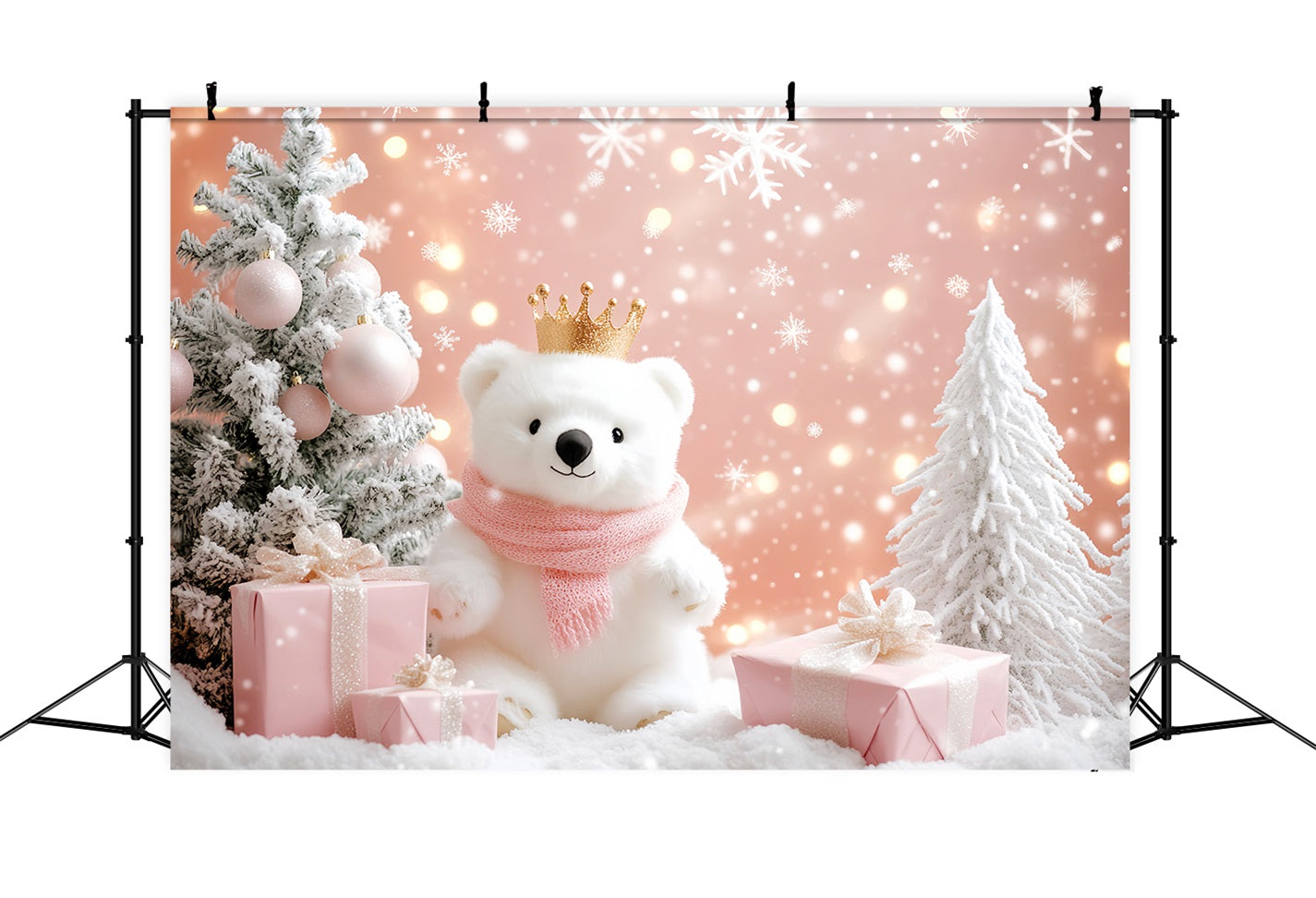 Snowflake Backdrop Pink Polar Bear Wonderland Winter Photography Backdrops LXX510-56