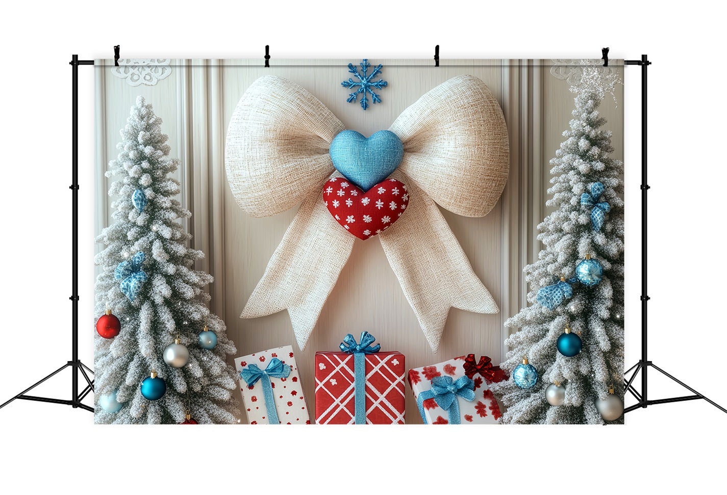 Winter Backdrop Frosted Trees Heart Ribbon Winter Photo Backdrop LXX510-57