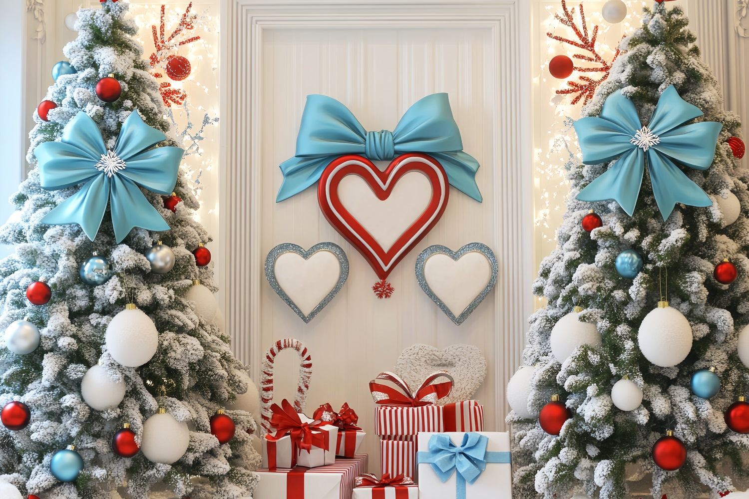 Winter Photo Backdrop Blue Bow Holiday Hearts Winter Backdrops LXX510-58