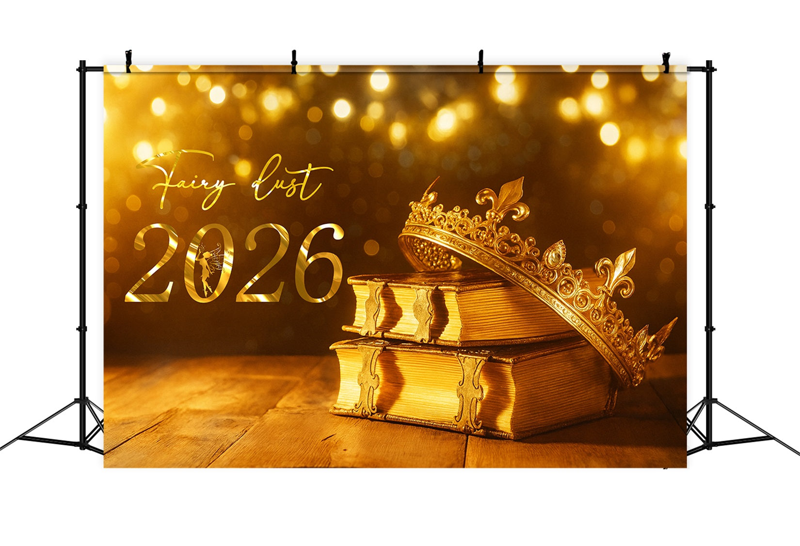 2026 New Year Backdrop Golden Crown Fairy Sparkle New Year Backdrop LXX510-6