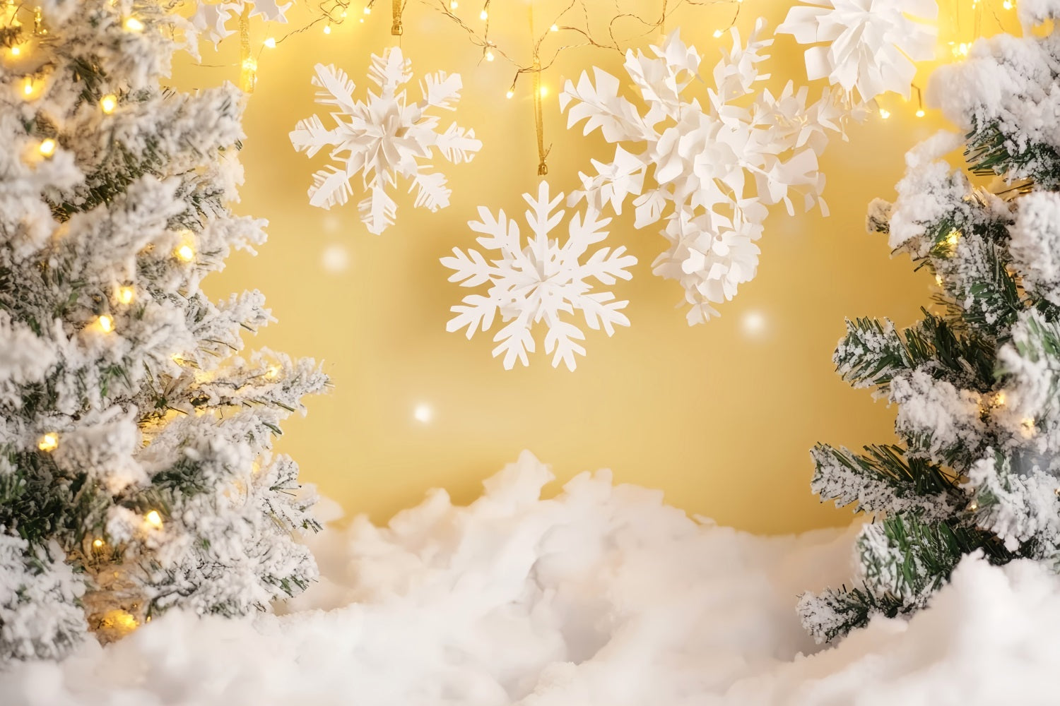 Snowflake Backdrops Golden Glow Snow Forest Winter Backdrop LXX510-62