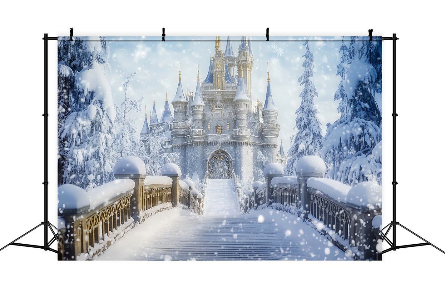 Wonderland Backdrop Snowy Castle Bridge Fantasy Winter Photography Backdrops LXX510-64
