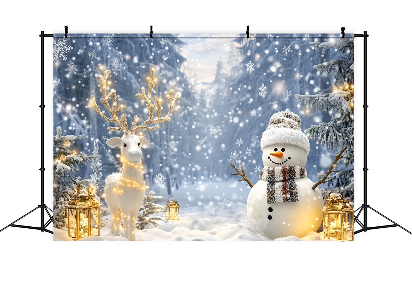Wonderland Backdrop Snowman Reindeer Forest Glow Winter Photo Backdrops LXX510-65