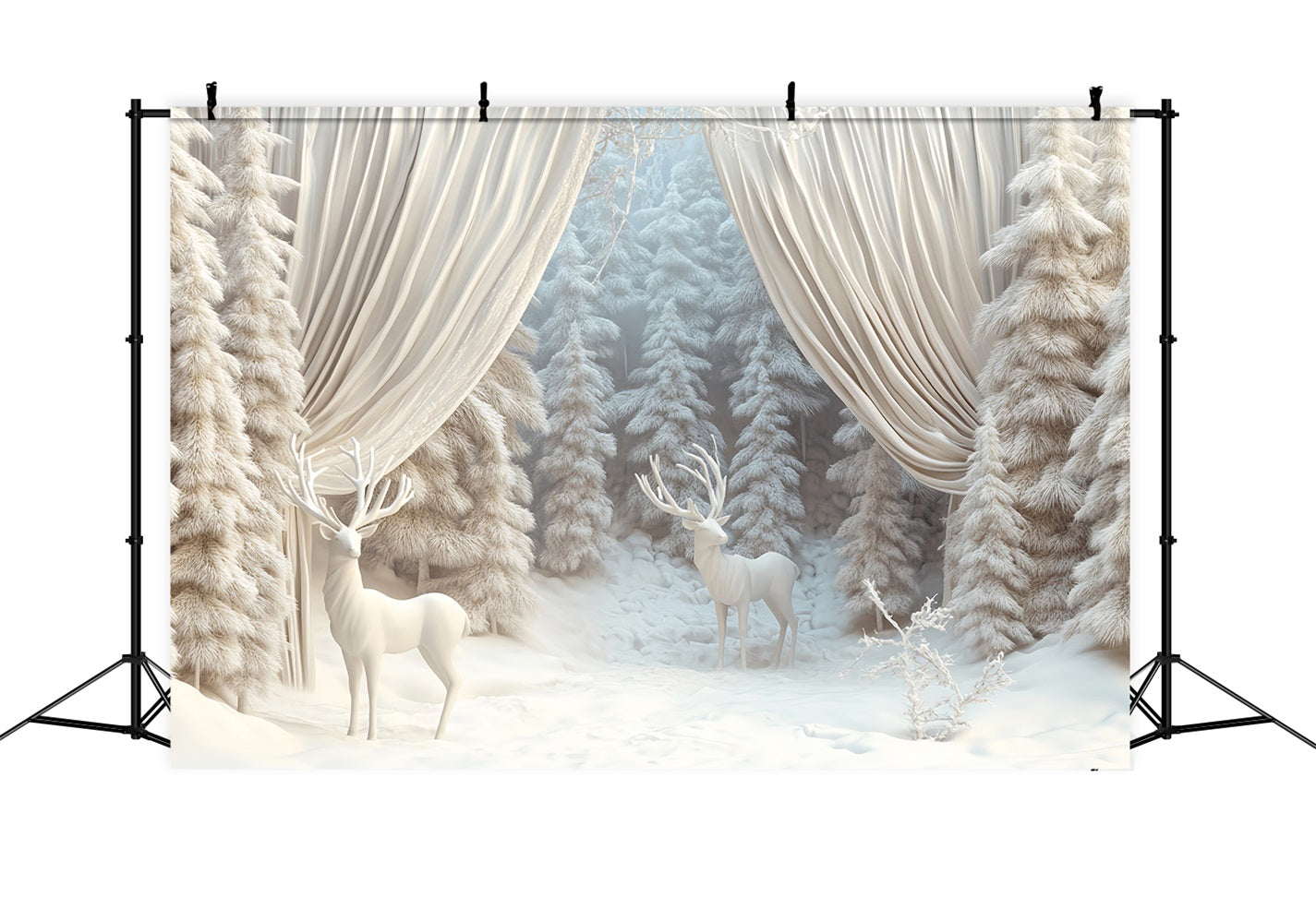 Winter Forest Backdrop White Reindeer Frosted Forest Winter Backdrop LXX510-67