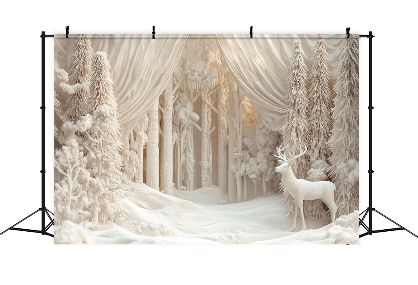 Wonderland Backdrop Ivory Reindeer Winter Forest Winter Backdrops LXX510-68