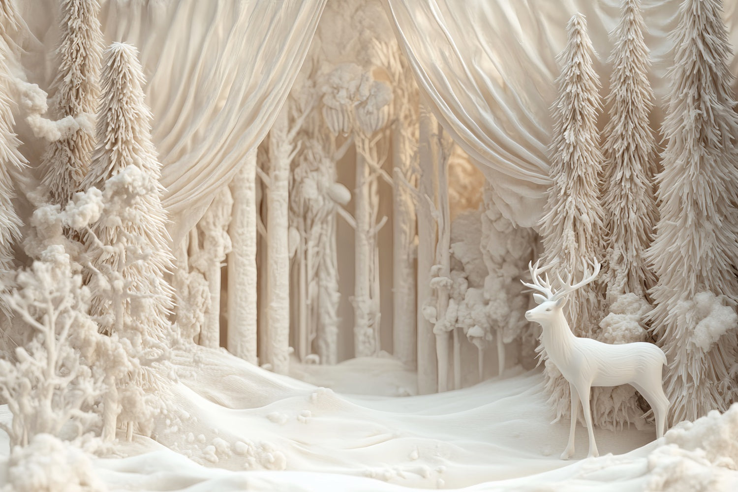 Wonderland Backdrop Ivory Reindeer Winter Forest Winter Backdrops LXX510-68