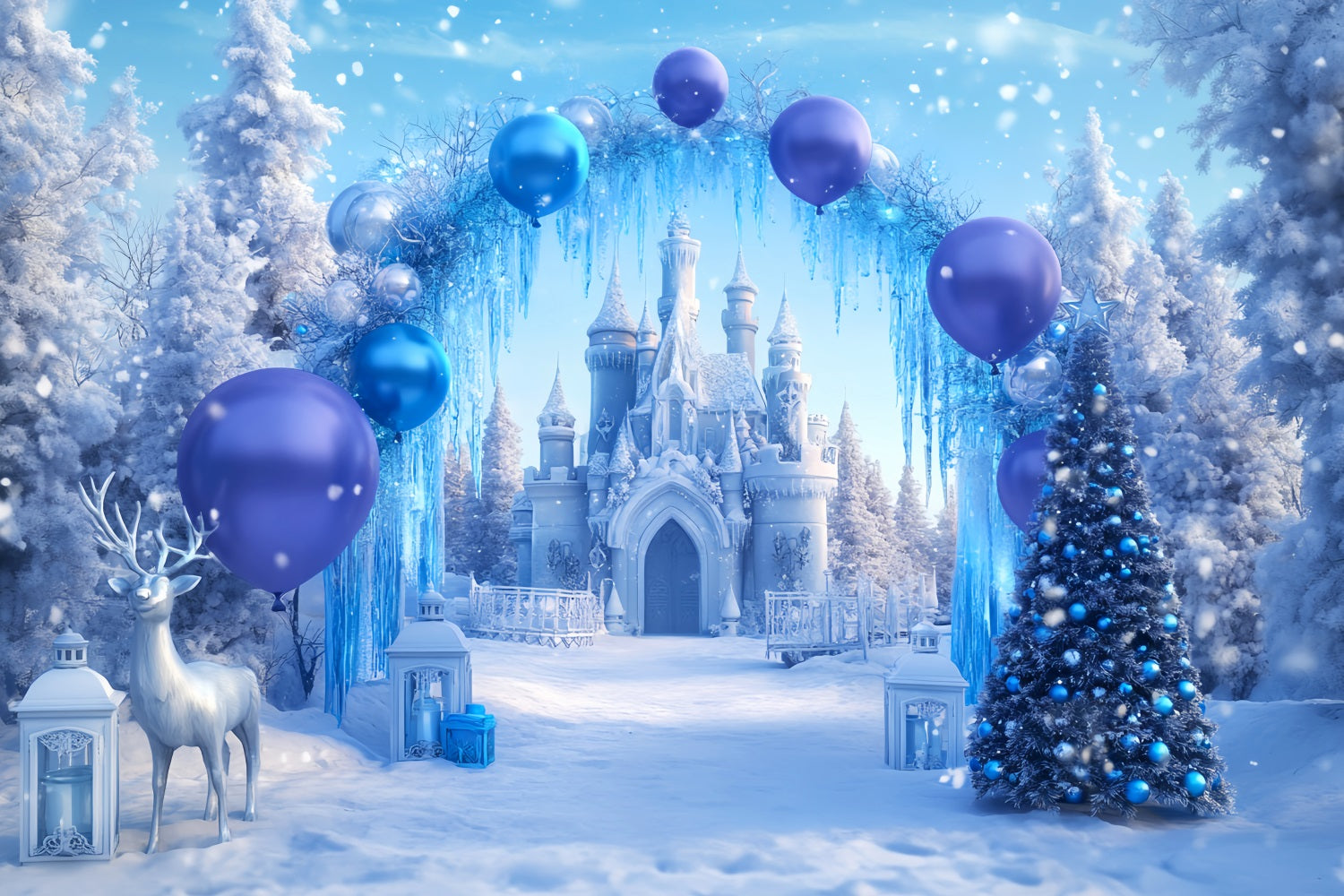 Winter Wonderland Backdrop Blue Castle Balloon Wonderland Winter Backdrops LXX510-69