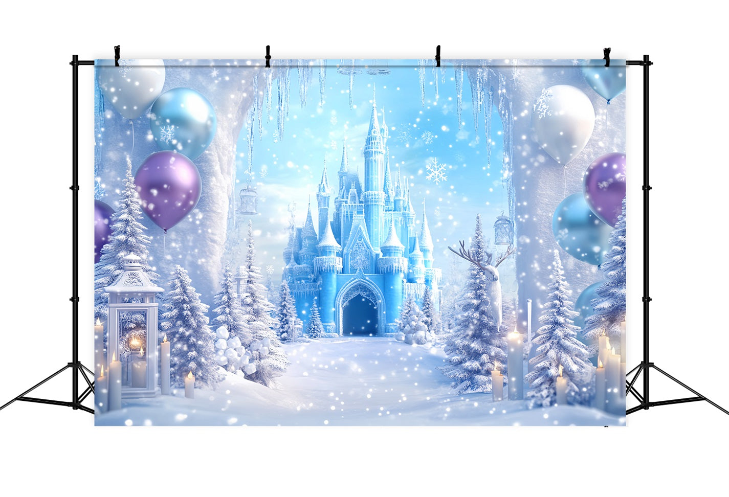 Winter Wonderland Backdrop Frozen Palace Candle Glow Winter Photo Backdrops LXX510-70