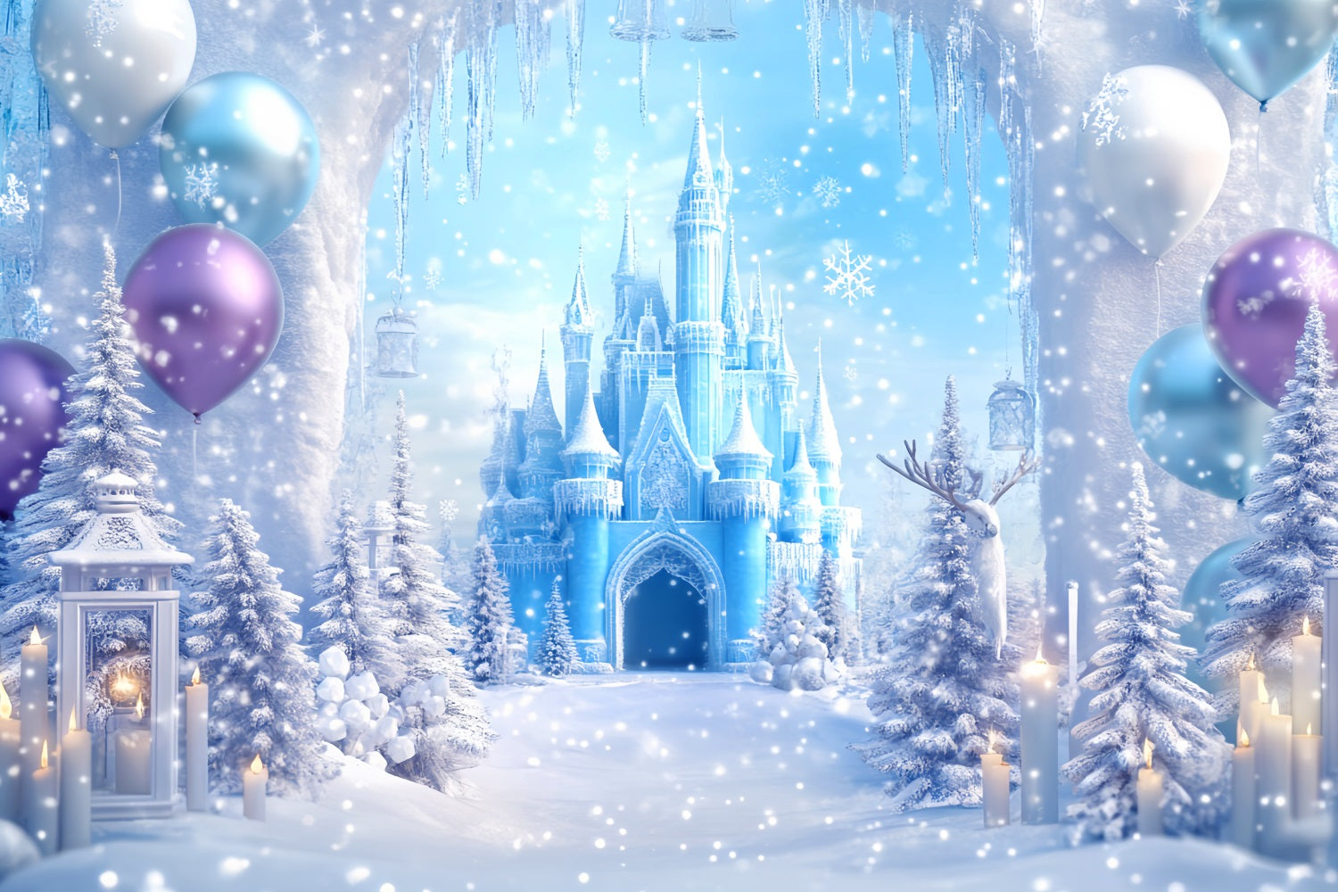 Winter Wonderland Backdrop Frozen Palace Candle Glow Winter Photo Backdrops LXX510-70