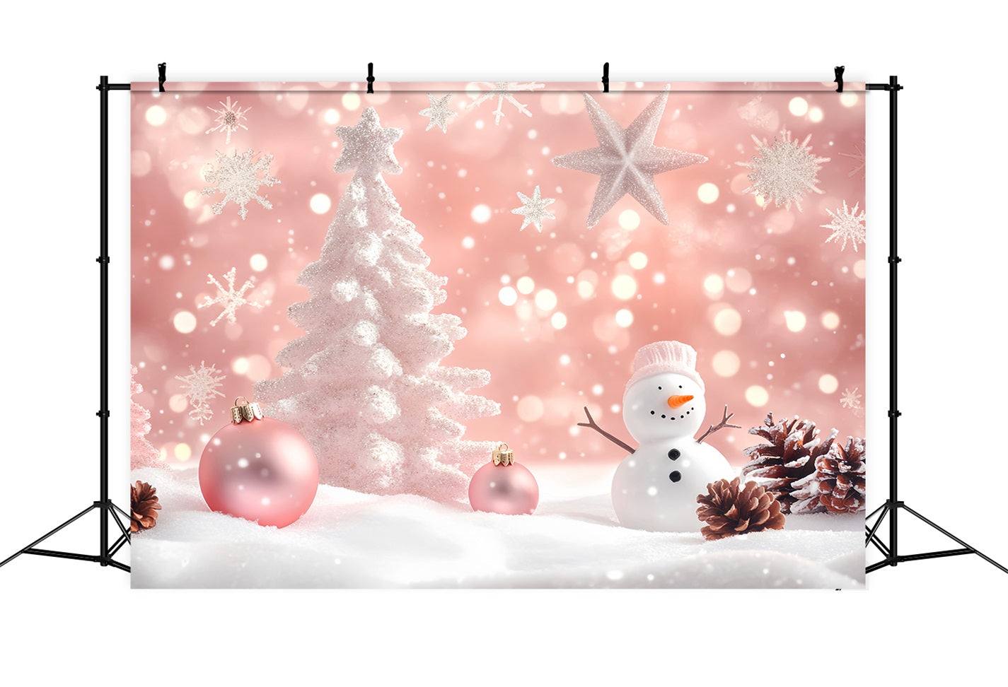 Winter Photo Backdrop Pink Snowman Holiday Charm Snowflake Backdrop LXX510-71
