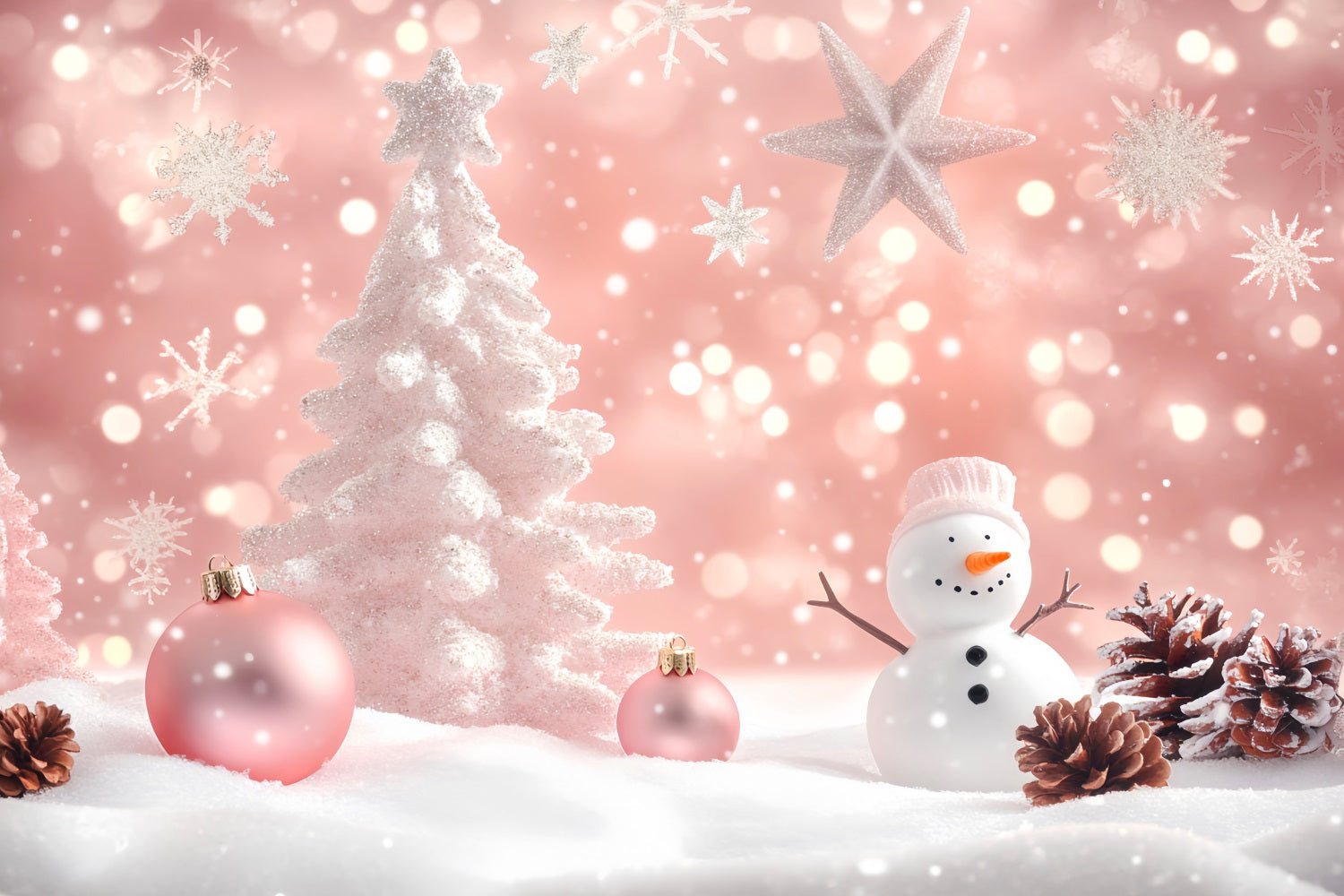 Winter Photo Backdrop Pink Snowman Holiday Charm Snowflake Backdrop LXX510-71