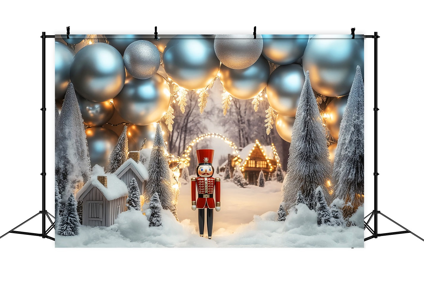 Winter Backdrop Nutcracker Silver Balloon Village Winter Snow Backdrop LXX510-72