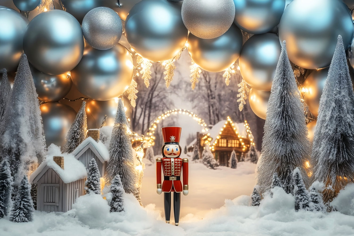 Winter Backdrop Nutcracker Silver Balloon Village Winter Snow Backdrop LXX510-72