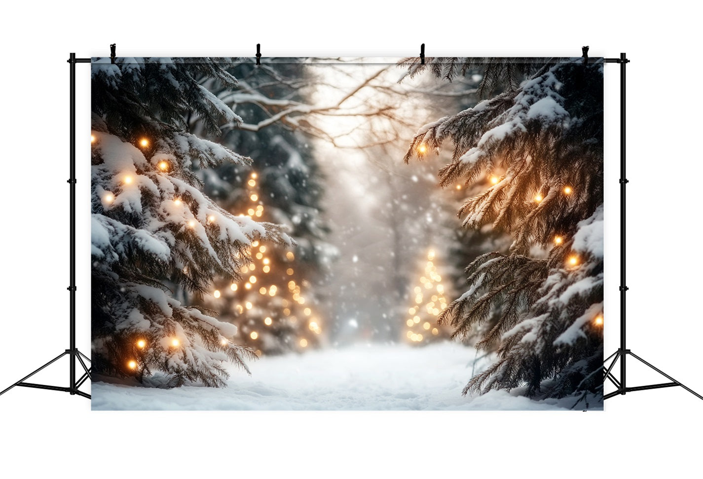 Winter Wonderland Backdrop Snowy Pine Light Pathway Winter Backdrops LXX510-76