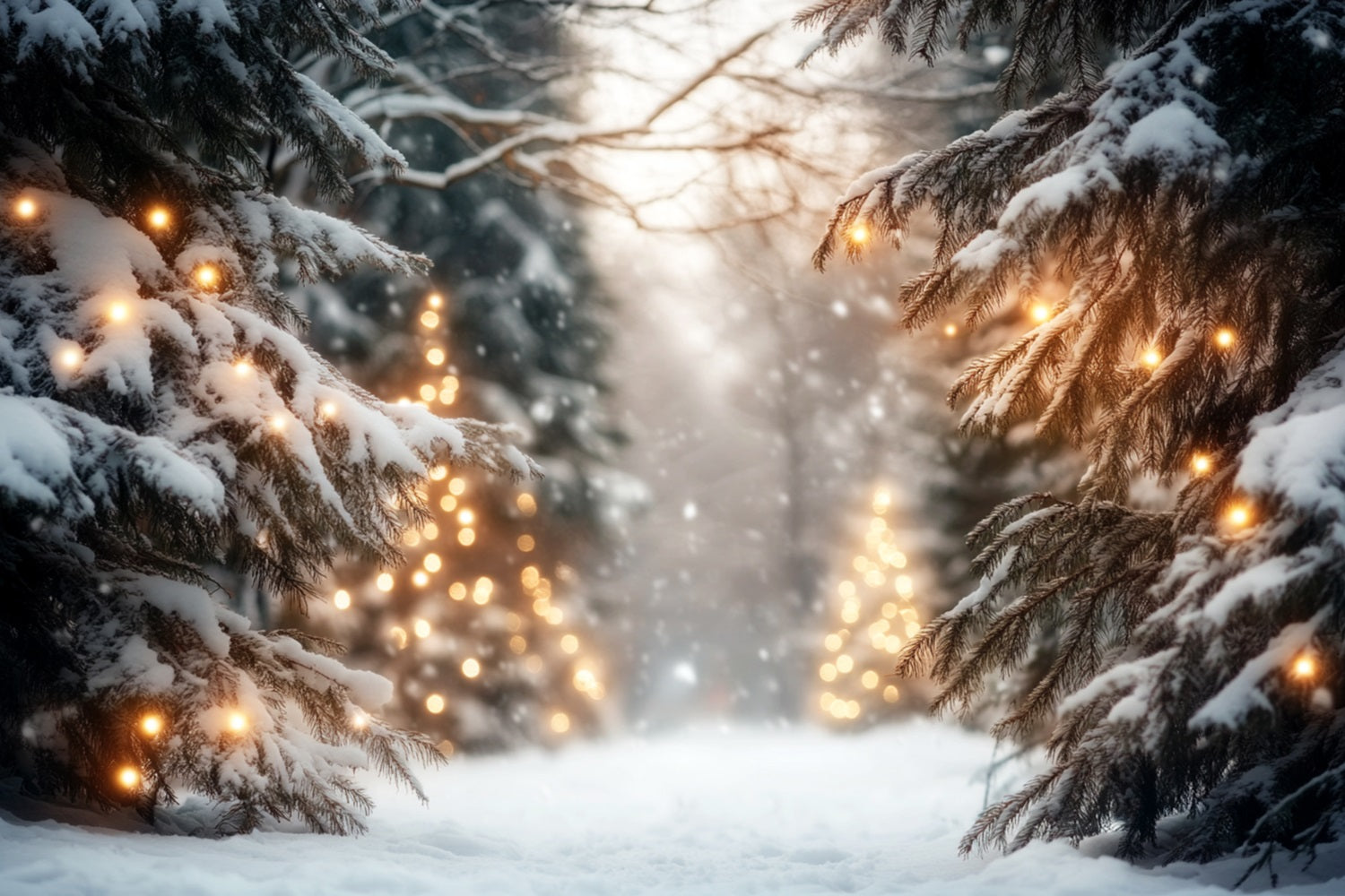 Winter Wonderland Backdrop Snowy Pine Light Pathway Winter Backdrops LXX510-76