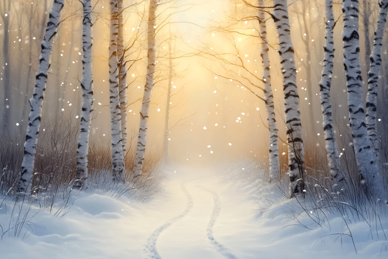 Winter Wonderland Backdrop Golden Birch Winter Trail Winter Backdrop LXX510-77