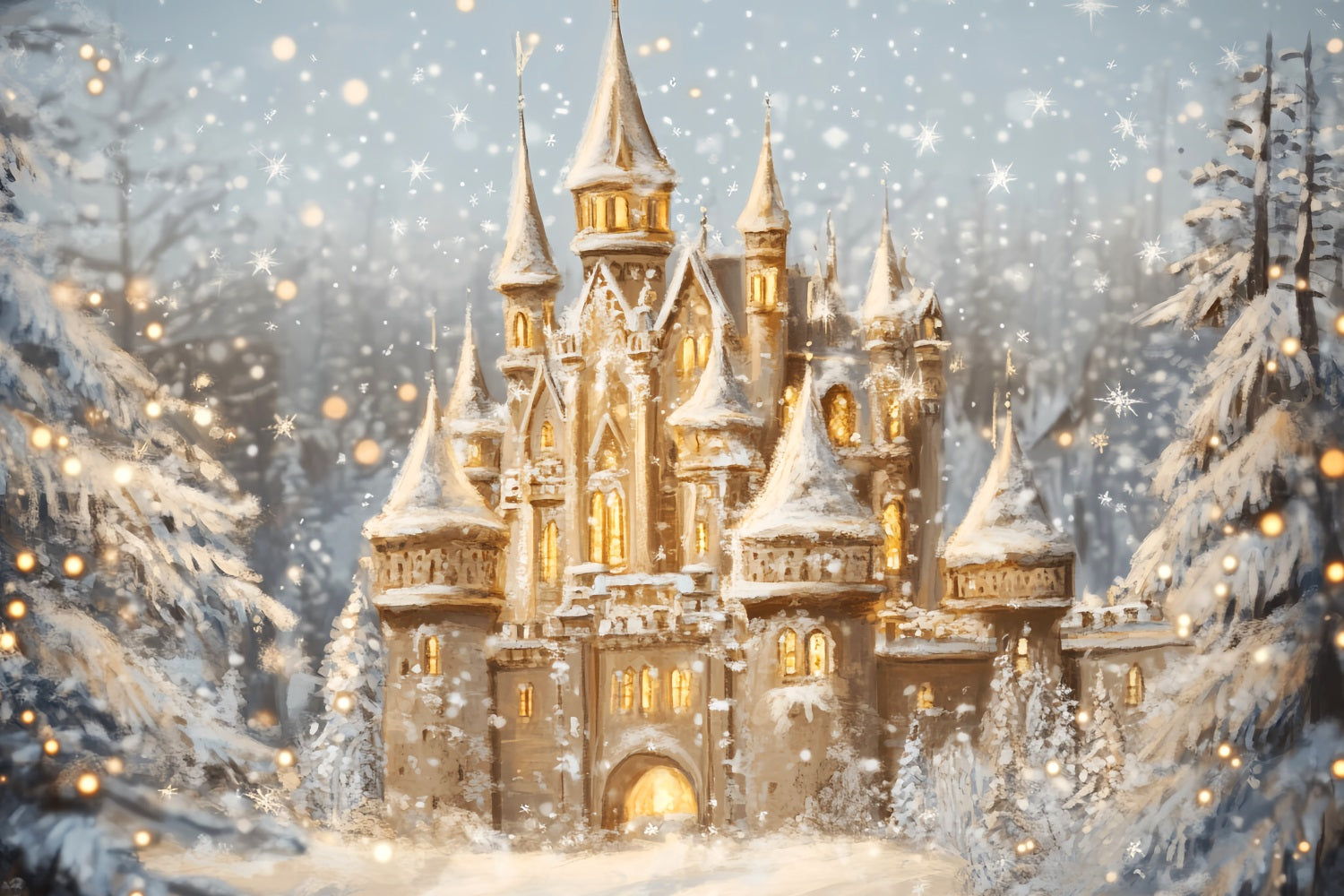 Winter Wonderland Backdrop Cozy Castle Snow Glow Winter Backdrops LXX510-78