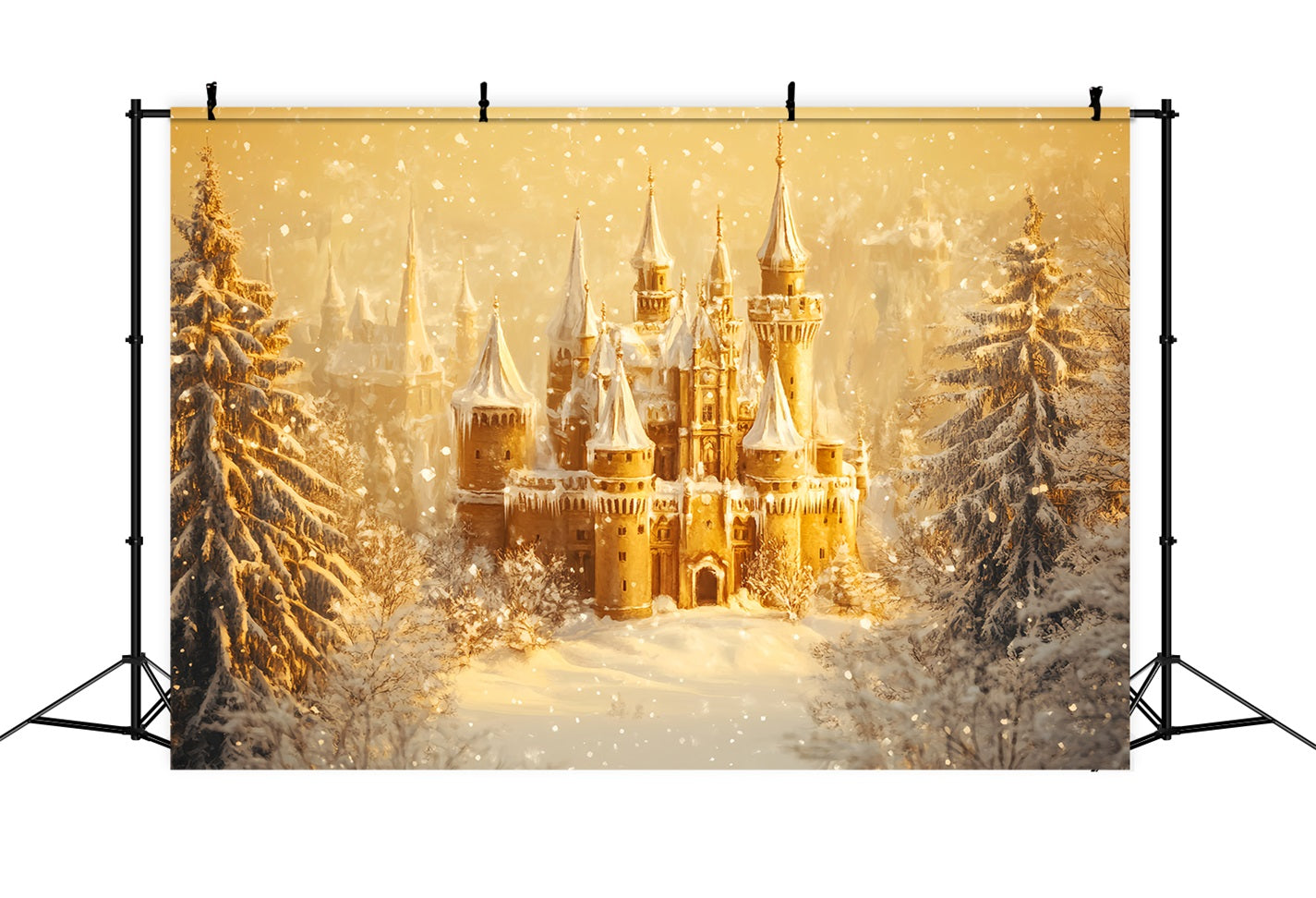 Winter Wonderland Backdrop Golden Twilight Ice Castle Winter Photo Backdrops LXX510-79