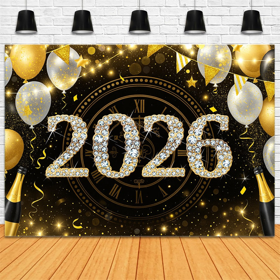 2026 New Year Backdrop Balloons Midnight Countdown Happy New Year Backdrop LXX510-8