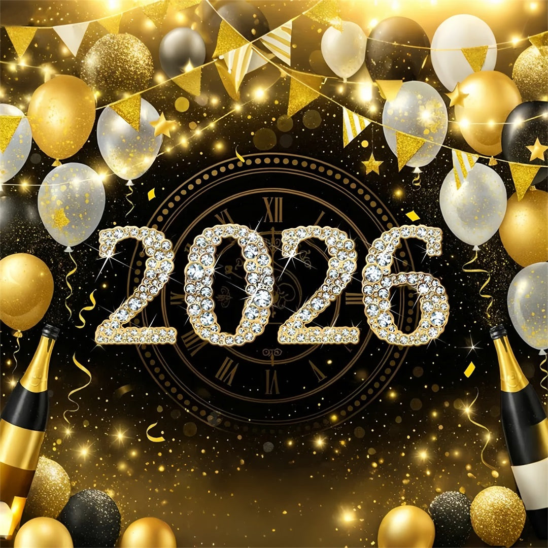 2026 New Year Backdrop Balloons Midnight Countdown Happy New Year Backdrop LXX510-8