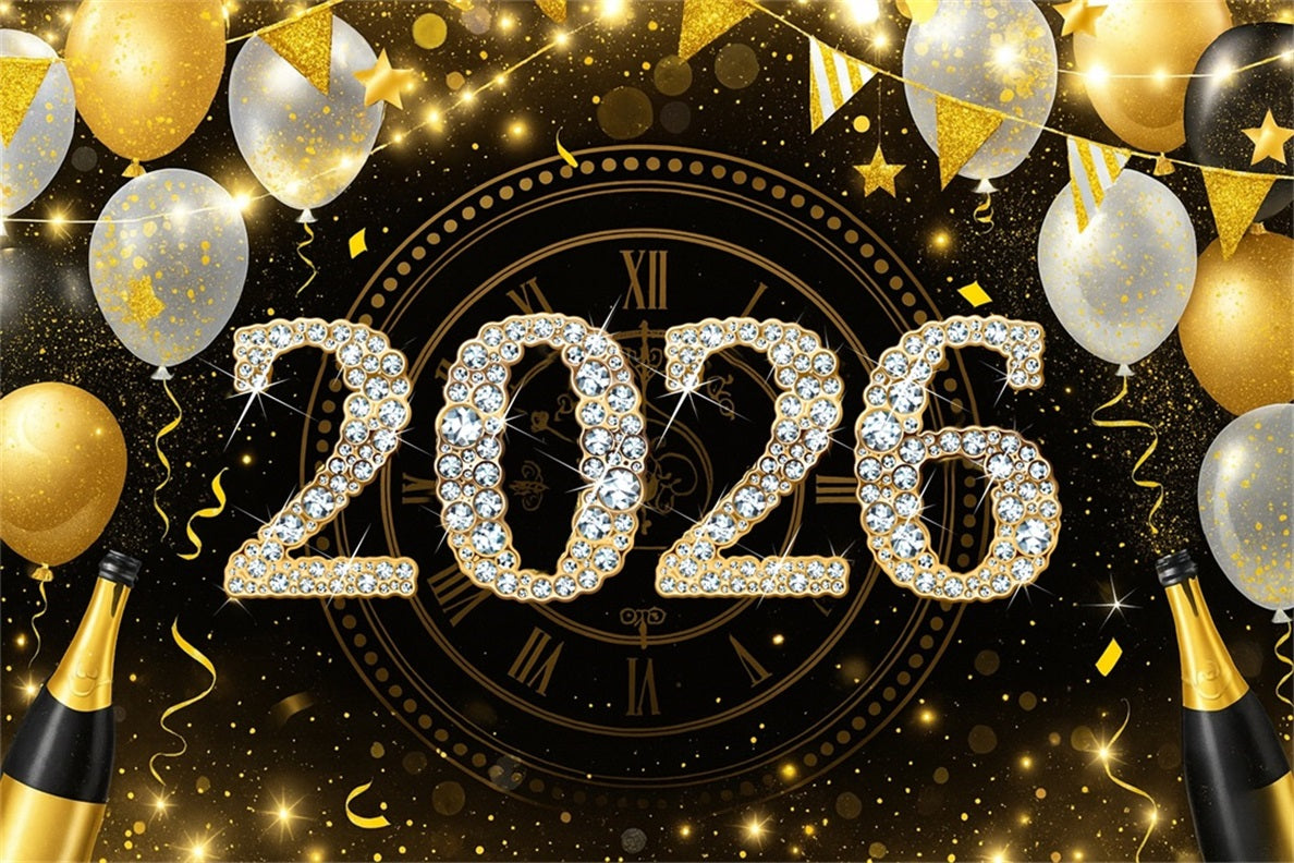 2026 New Year Backdrop Balloons Midnight Countdown Happy New Year Backdrop LXX510-8