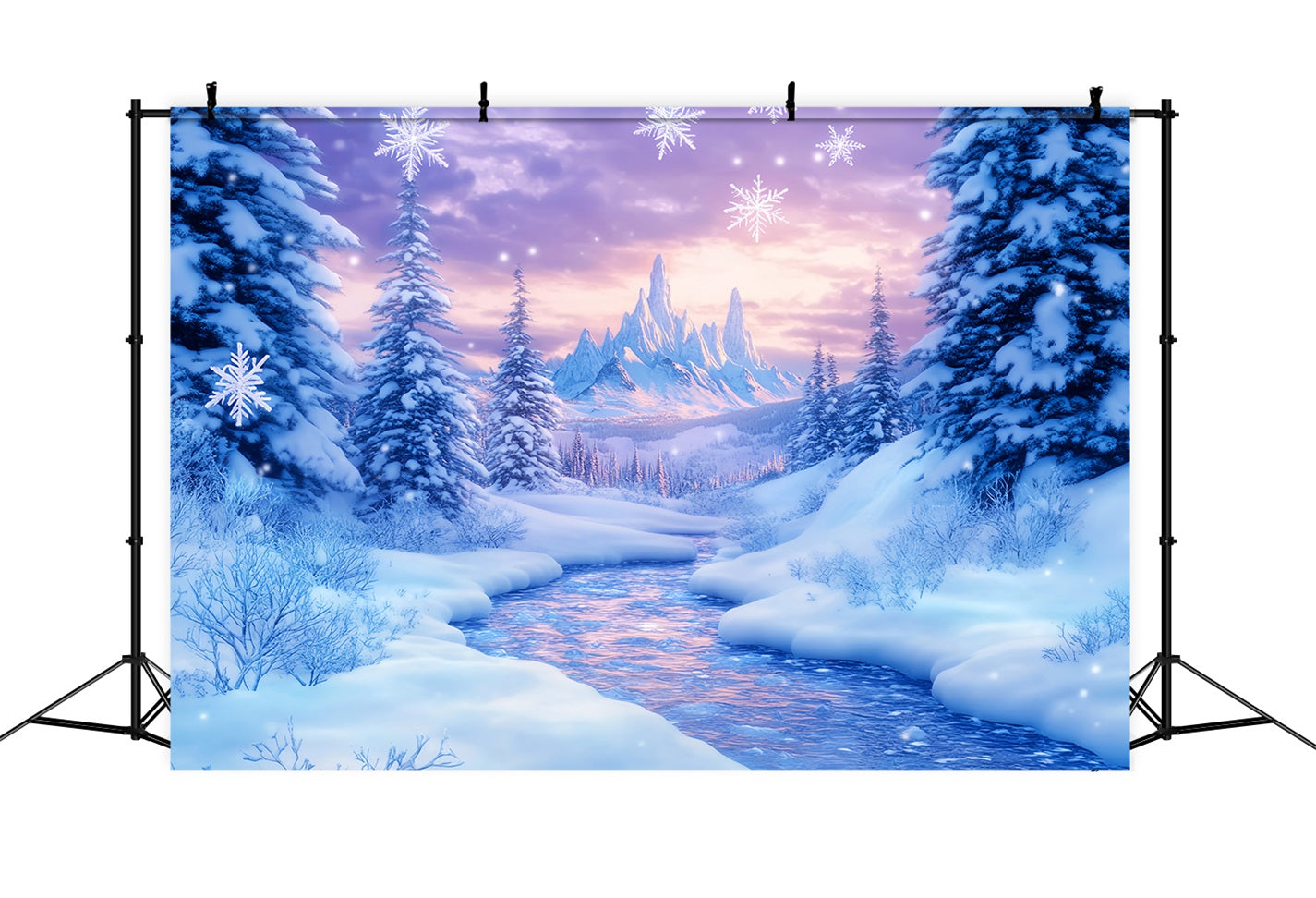 Wonderland Backdrop Frozen River Mountain Twilight Winter Photo Backdrops LXX510-86
