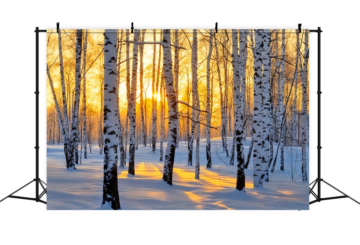 Winter Forest Backdrop Golden Sunrise Birch Wonderland Winter Backdrop LXX510-87